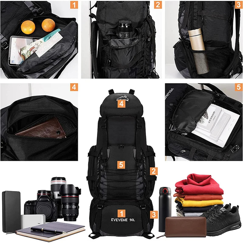 Sac de Voyage 90L – Sac à Dos de Camping, Randonnée, Escalade et Sport