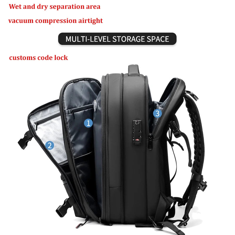 Sac à Dos de Voyage Homme avec Compression à Vide, Sac à Dos pour Ordinateur Portable 17 pouces