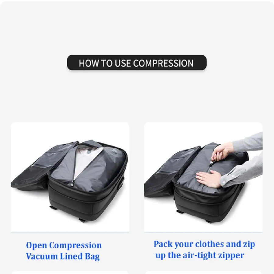 Sac à Dos de Voyage Homme avec Compression à Vide, Sac à Dos pour Ordinateur Portable 17 pouces