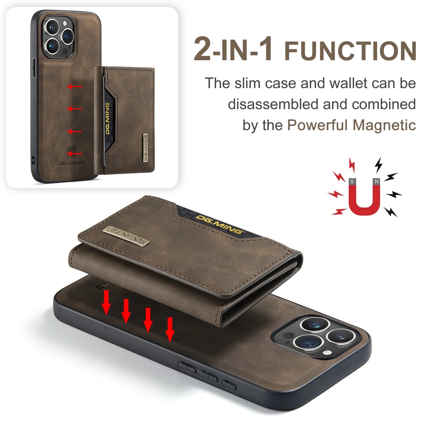 2 in 1 Detachable Wallet Case with Card Holder for IPhone 13 Mini 16E 16 15 Plus 14 13 12 Pro Max XS XR Leather Shockproof Cover