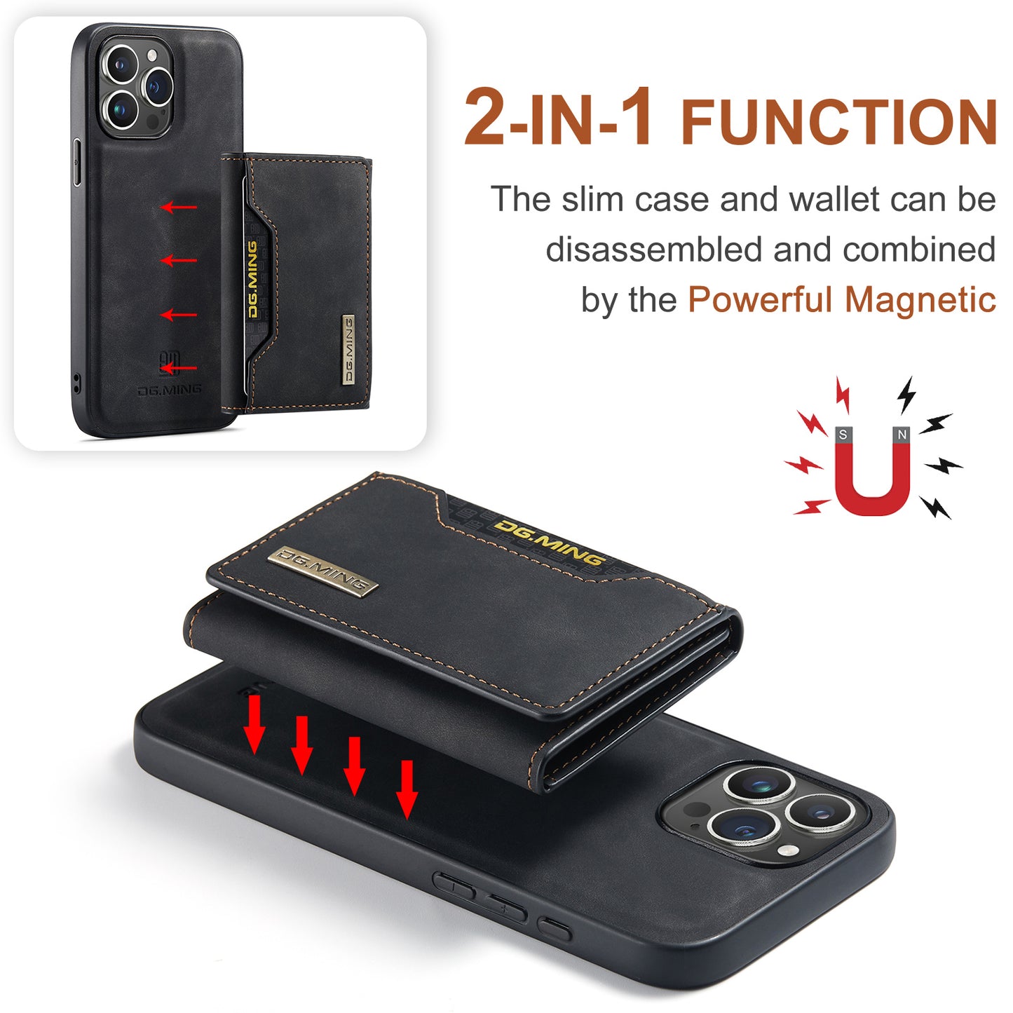2 in 1 Detachable Wallet Case with Card Holder for IPhone 13 Mini 16E 16 15 Plus 14 13 12 Pro Max XS XR Leather Shockproof Cover