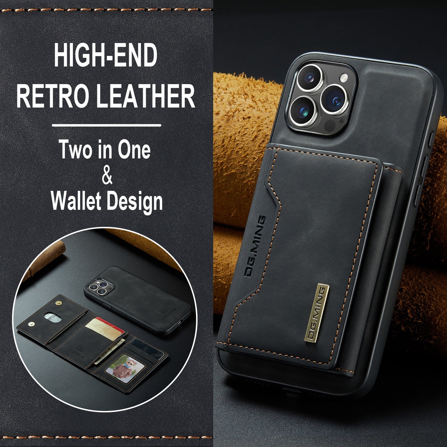 2 in 1 Detachable Wallet Case with Card Holder for IPhone 13 Mini 16E 16 15 Plus 14 13 12 Pro Max XS XR Leather Shockproof Cover