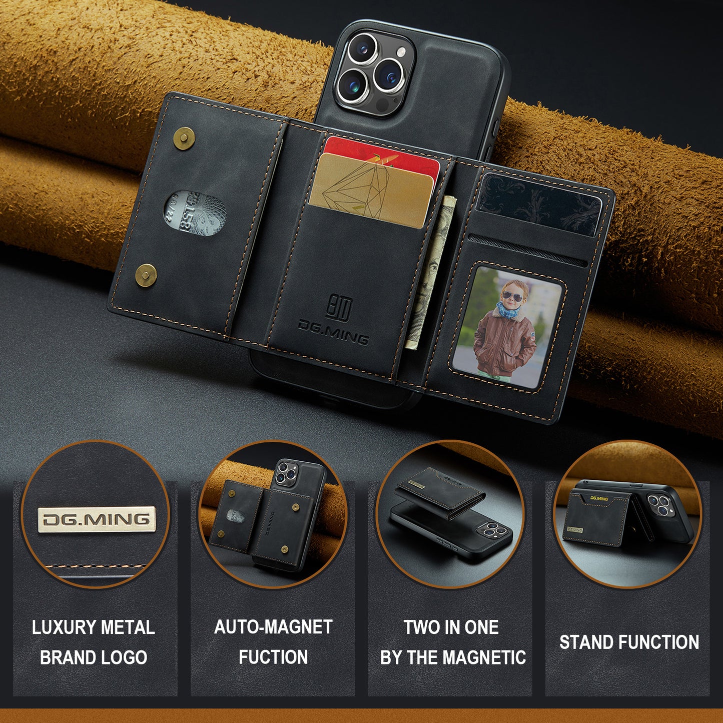 2 in 1 Detachable Wallet Case with Card Holder for IPhone 13 Mini 16E 16 15 Plus 14 13 12 Pro Max XS XR Leather Shockproof Cover